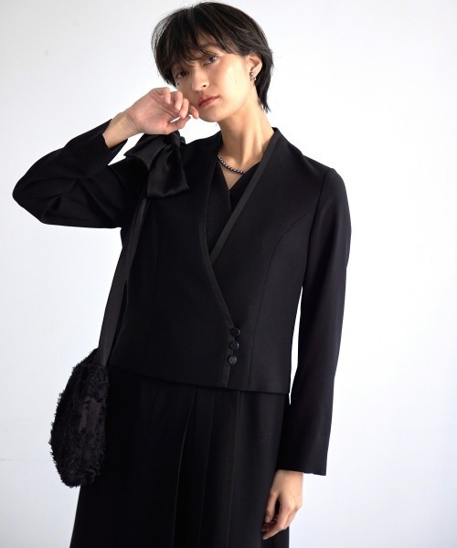 セレモニースーツ セットアップ 喪服・礼服｜Callarus｜防しわ｜北陸ジャガード｜重ね着｜アンサンブル風｜ワンピース｜フロントファスナーの画像