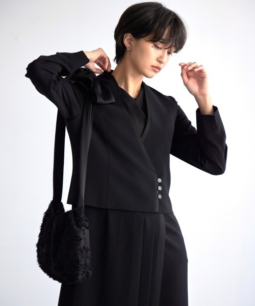 セレモニースーツ セットアップ 喪服・礼服｜Callarus｜防しわ｜北陸ジャガード｜重ね着｜アンサンブル風｜ワンピース｜フロントファスナーの画像