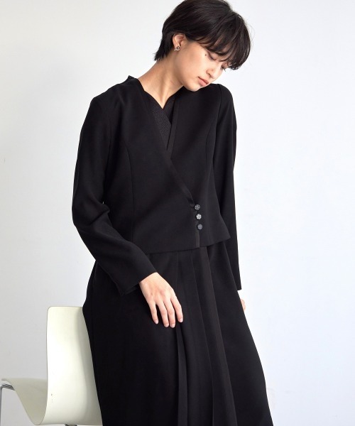 セレモニースーツ セットアップ 喪服・礼服｜Callarus｜防しわ｜北陸ジャガード｜重ね着｜アンサンブル風｜ワンピース｜フロントファスナーの画像