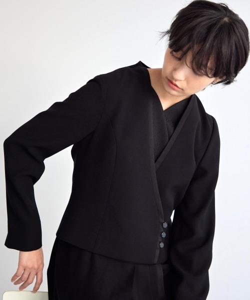 セレモニースーツ セットアップ 喪服・礼服｜Callarus｜防しわ｜北陸ジャガード｜重ね着｜アンサンブル風｜ワンピース｜フロントファスナーの画像