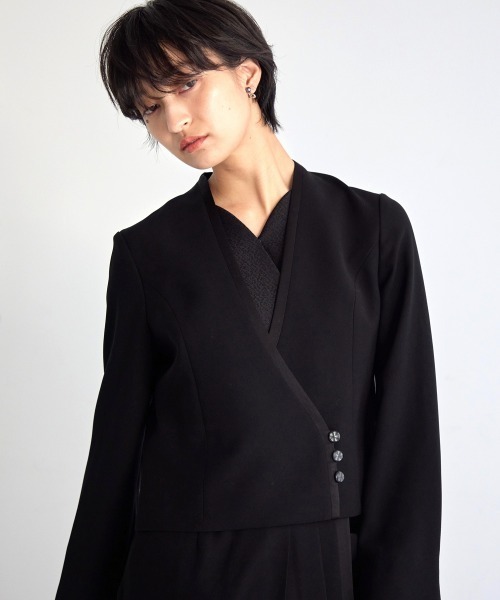 セレモニースーツ セットアップ 喪服・礼服｜Callarus｜防しわ｜北陸ジャガード｜重ね着｜アンサンブル風｜ワンピース｜フロントファスナーの画像