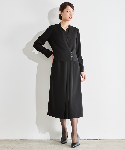 セレモニースーツ セットアップ 喪服・礼服｜Callarus｜防しわ｜北陸ジャガード｜重ね着｜アンサンブル風｜ワンピース｜フロントファスナーの画像