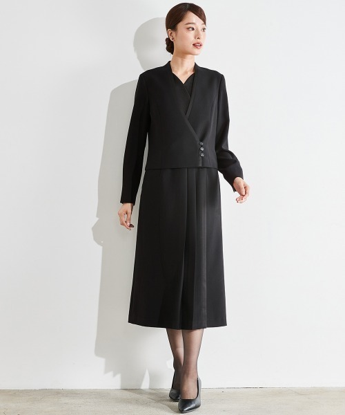 セレモニースーツ セットアップ 喪服・礼服｜Callarus｜防しわ｜北陸ジャガード｜重ね着｜アンサンブル風｜ワンピース｜フロントファスナーの画像