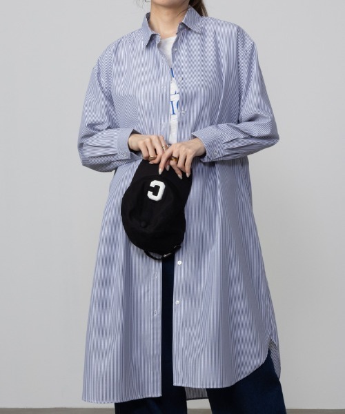NAVY ブラウス シャツ ストライプシャツワンピース レディース 