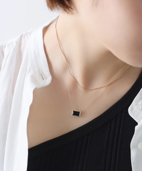 レクタングルオニキス K10 Lilas ネックレス ゴールド Lilas ネックレス レクタングルオニキスネックレス K10