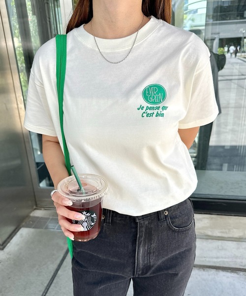 tシャツ エンブロイダリーロゴTシャツ レディース andme tシャツ 「新色追加」プリントエンブロイダリーロゴ半袖T