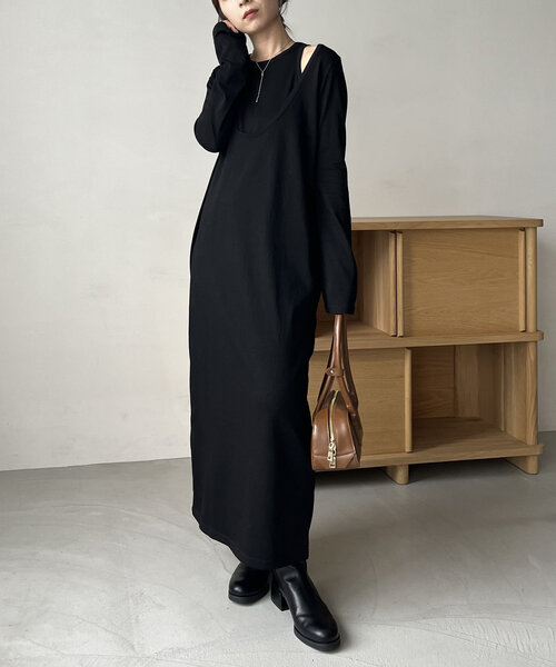 ワンピース 「低身長サイズあり」2SET Uネックワンピース  