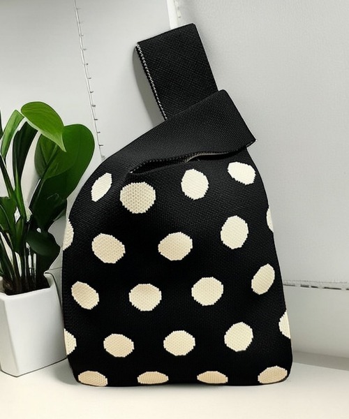 VIBGYOR ハンドバッグ FReePLACe/くま リボン柄ニットバッグ 12302