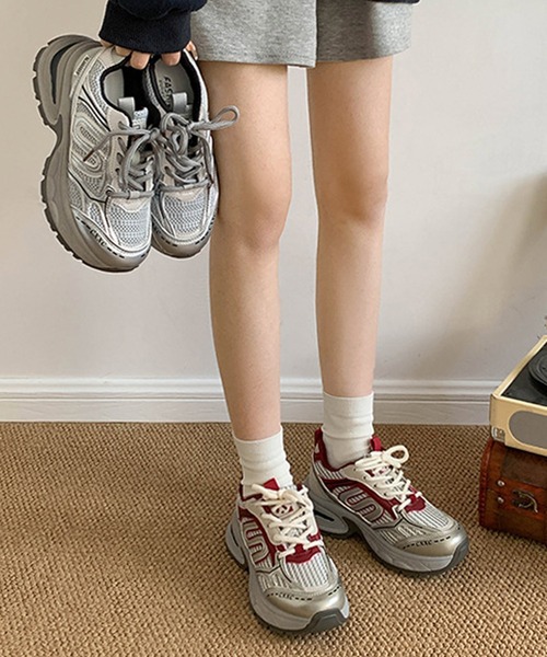 MEMECLE（メメクル） スニーカー 「 」シルバーメッシュ 厚底