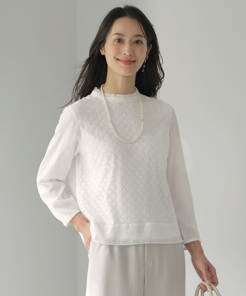 J.PRESS tシャツ パウダリーツイルレースコンビ カットソー J.PRESS tシャツ パウダリーツイルレースコンビ カットソー