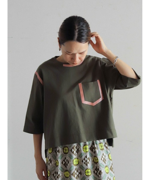tシャツ ライン箔PT　ポケTEE レディース