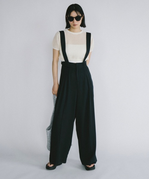 duei スラックス パンツ フロントタックサスペンダーワイドパンツ  