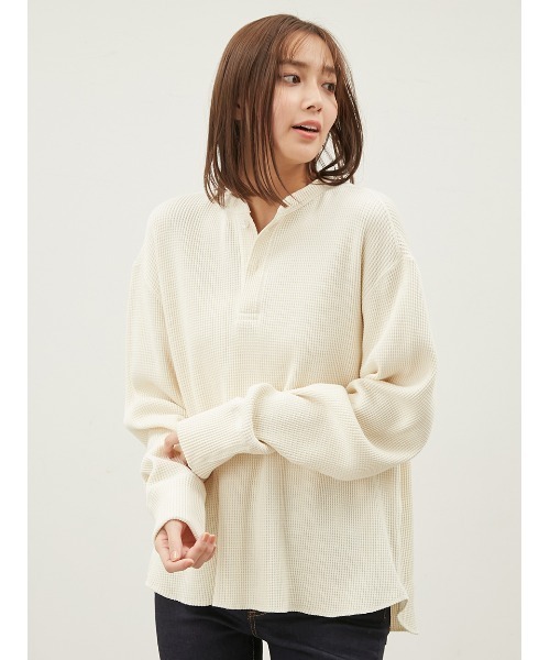 【完売品】　ミラオーウェン　ワッフルヘンリーカットトップス Mila Owen tシャツ ワッフルヘンリーカットトップス「手洗い可能