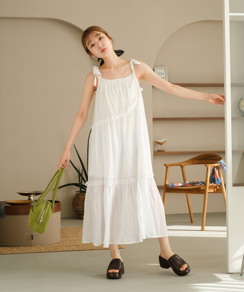 【新品未使用】Kastane カスタネ インド綿ティアードチュニック ホワイト Kastane（カスタネ） ワンピース インド綿ティアードロングワンピース