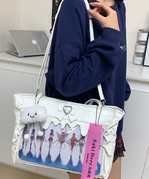 トートバッグ リボンフェイクレザー痛バッグ ショルダーバッグ