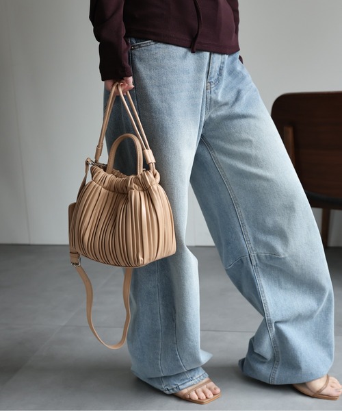 muva■レトロスタイル プリーツ 巾着 ショルダーバッグ CL0244 muva 可愛い レトロスタイル プリーツ 巾着 ショルダーバッグ