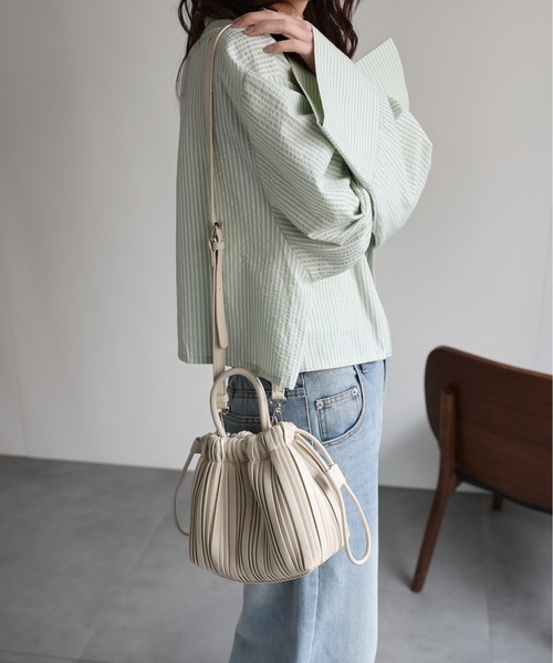 muva 可愛い レトロスタイル プリーツ 巾着 ショルダーバッグ ap retro ショルダーバッグ バッグ プリーツ巾着ショルダー