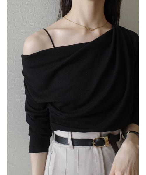 RE ARRIVAL】drape design tops / black amel