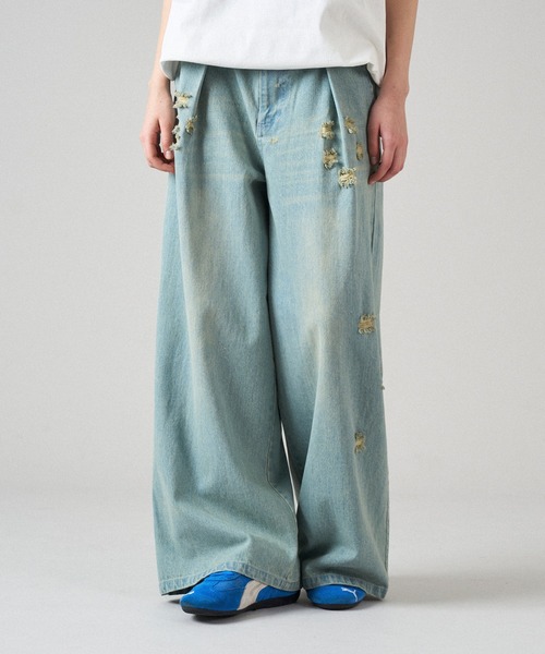 ONCILY ジーンズ TUCK WIDE BAGGY DENIM PANTS / タックワイド