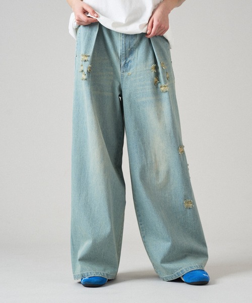 ONCILY ジーンズ TUCK WIDE BAGGY DENIM PANTS / タックワイド