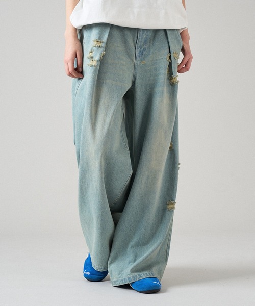 ONCILY ジーンズ TUCK WIDE BAGGY DENIM PANTS / タックワイド