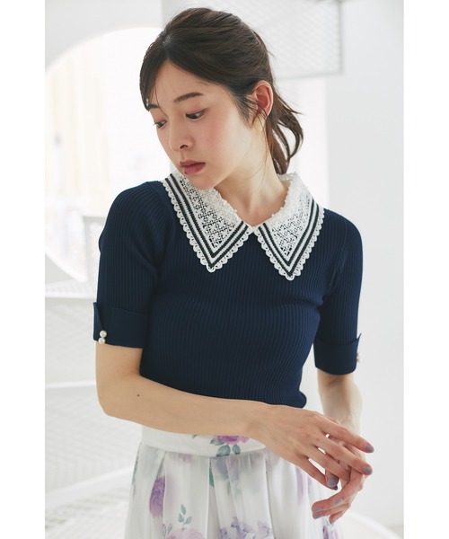 tocco closet ニット セーター 「ZOZO限定」ラインレース襟付き