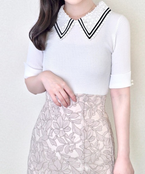 Rirandture シフォン袖衿付ニット （チャコールグレー