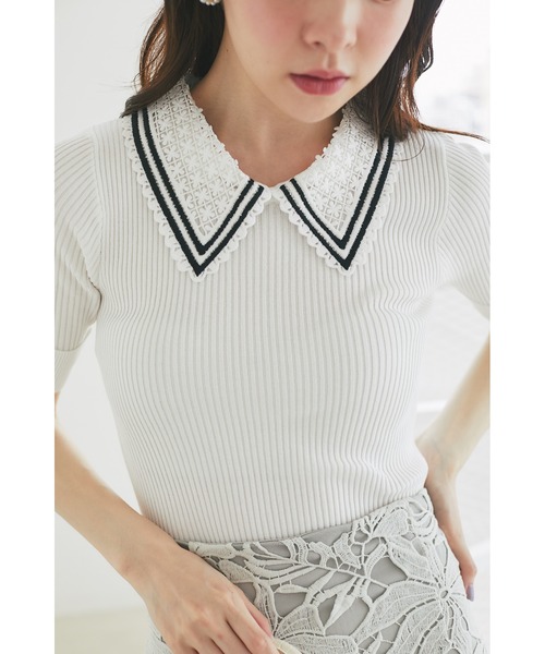 【Chloe】襟付きニット レース 衿 リブニット Chloe】襟付きニット レース 衿 リブニット