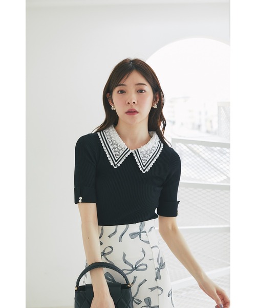 deres オンリーワンニットセーター She's Closet ニット セーター 透かし編み長袖ショート丈シアー