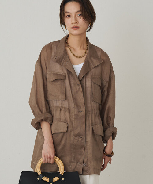 新品タグ付【Loungedress】定価23,100円 ミリタリージレブルゾン 千鳥柄ZIPブルゾン スウェットライク レディース(M ブルー