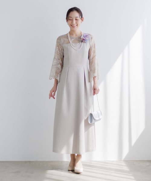 カエン フォルムフォルマ 袖レースドレス ワンピース ホワイト 36