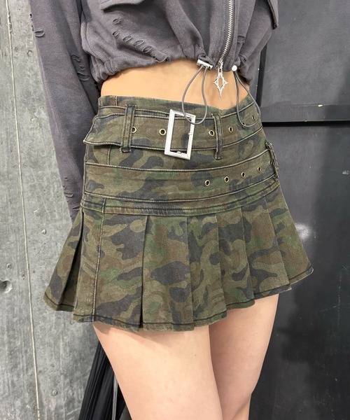 スカート ダブルベルトデニムプリーツミニスカパン : ZOZOTOWN Yahoo