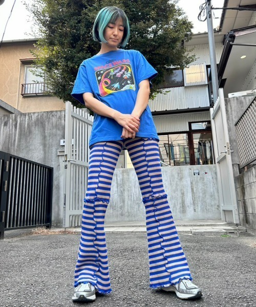 「Candy Stripper」 半袖Tシャツ 2 パープル レディース_画像7