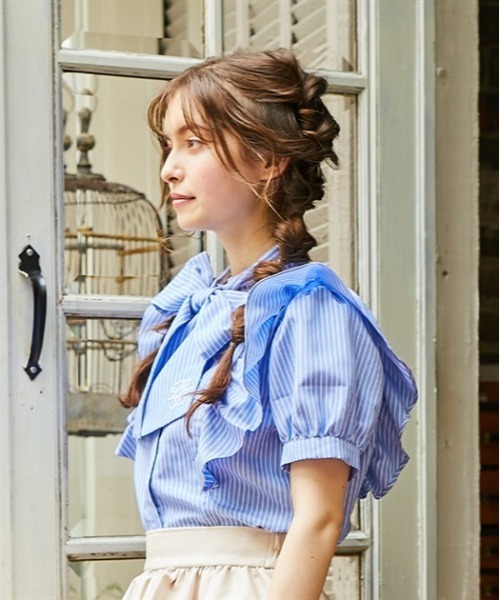 「axes femme POETIQUE」 半袖ブラウス MEDIUM グリーン レディース_画像2