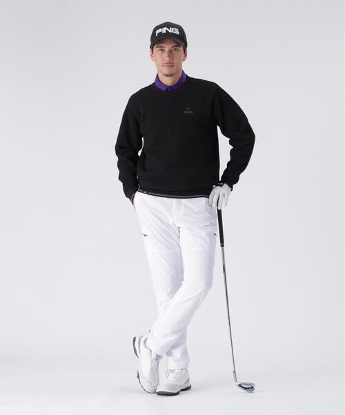 【ホワイト】凸凹PLAYロゴジャカード長袖ポロシャツ <PERFORMANCE> (MENS) PING APPAREL｜凸凹PLAYロゴジャカード長袖ポロシャツ <PERFORMANCE