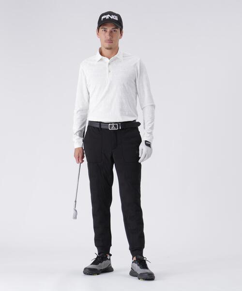 【グレー】凸凹PLAYロゴジャカード長袖ポロシャツ <PERFORMANCE> (MENS) PING（ピン） ポロシャツ 「PING APPAREL」凸凹PLAYロゴジャカード長袖