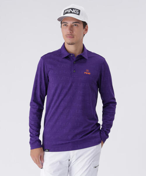 【グレー】凸凹PLAYロゴジャカード長袖ポロシャツ <PERFORMANCE> (MENS) PING（ピン） ポロシャツ 「PING APPAREL」凸凹PLAYロゴジャカード長袖