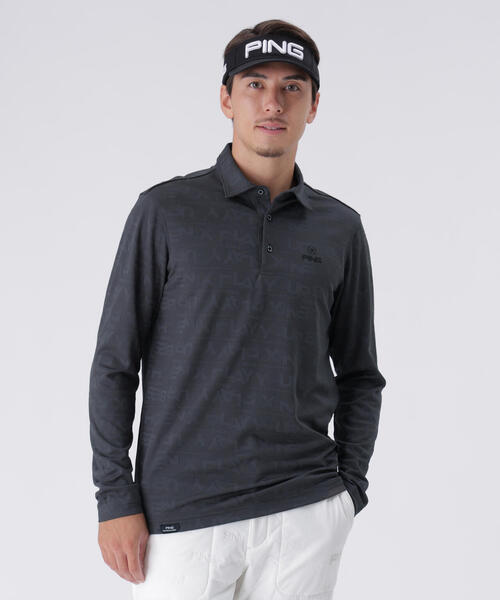 【ホワイト】凸凹PLAYロゴジャカード長袖ポロシャツ <PERFORMANCE> (MENS) PING APPAREL｜凸凹PLAYロゴジャカード長袖ポロシャツ <PERFORMANCE