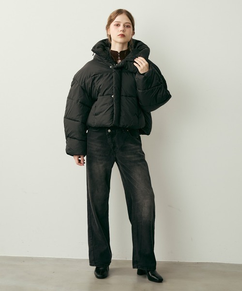 Clum ダウンコート ダウンジャケット クロップド丈ハイネック中綿