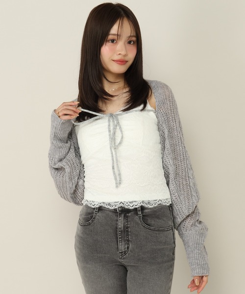 カップ付き キャミソール カップ付き総レースキャミ　605967 | Heather | 05