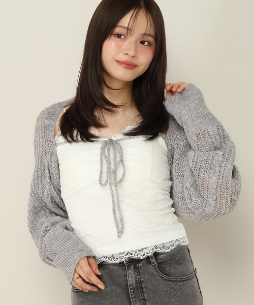カップ付き キャミソール カップ付き総レースキャミ　605967 | Heather | 04