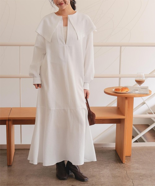 【明日まで販売】未使用　jacadi ペタルカラー　襟　ワンピース　ホワイト　白 titivate（ティティベイト） ワンピース ビッグカラーマーメイド