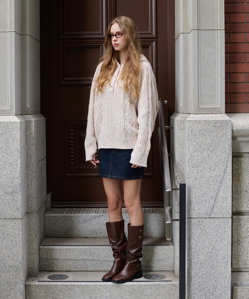 hazyl ニット セーター cable knit foodie / ケーブルニットフーディ