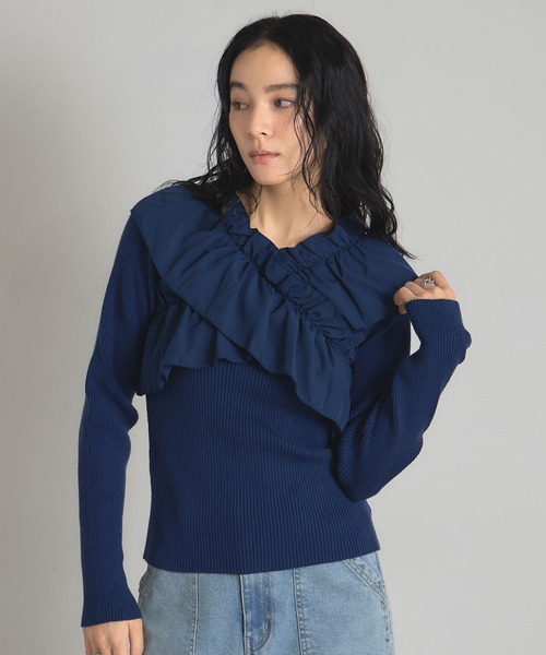 45RPM フリルニット ネイビー &. NOSTALGIA（ノスタルジア） ニット セーター クロスフリルニット