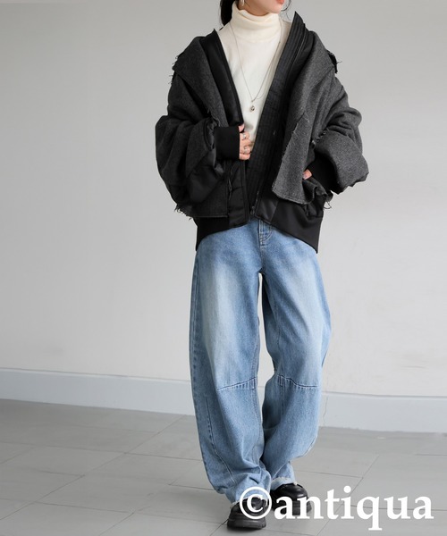 antiqua（アンティカ） コート アウター 異素材切替 ダブルジャケット