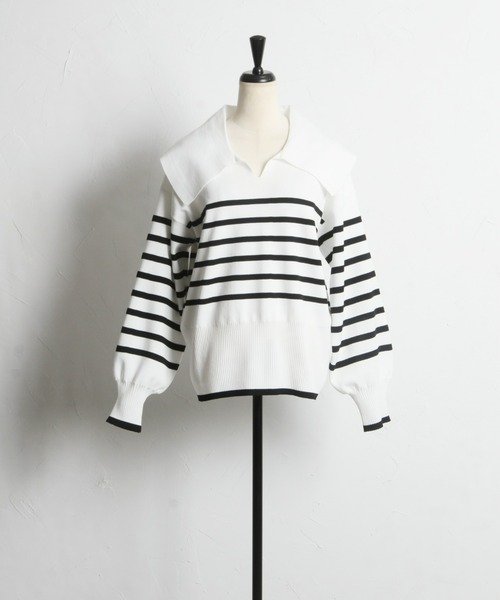 「&. NOSTALGIA」 長袖ニット FREE ネイビー レディース_画像4