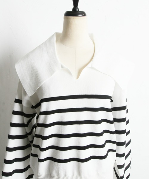 「&. NOSTALGIA」 長袖ニット FREE ネイビー レディース_画像8