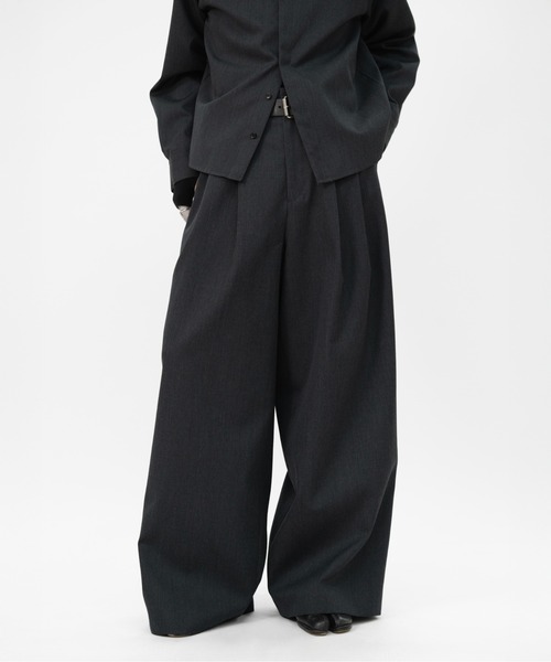 パンツ LAPIIS - WOOL GABARDINE TUCK TROUSERS LAPIIS スラックス HEAVY WOOL GABARDINE BOX TUCK TROUSERS メンズ
