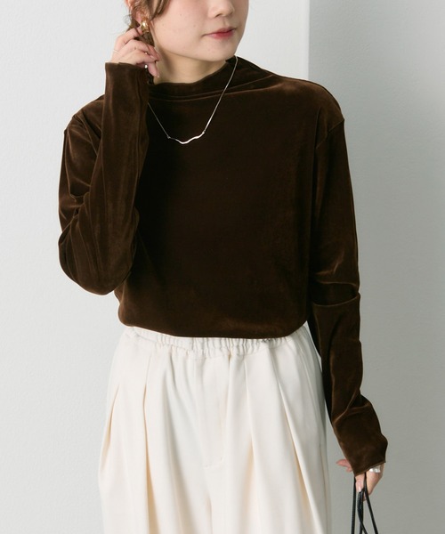 pual ce cin tシャツ ナイロンチュールベロアハイネックトップス