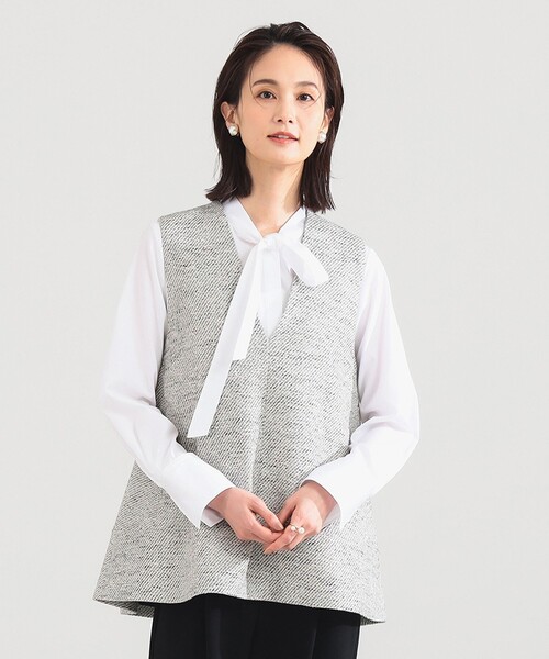 Demi-Luxe BEAMS カラー ツイード ジレ ベスト 金ボタン 日本製 Demi-Luxe BEAMS（デミルクス ビームス） ベスト ジレ ツイード フレア